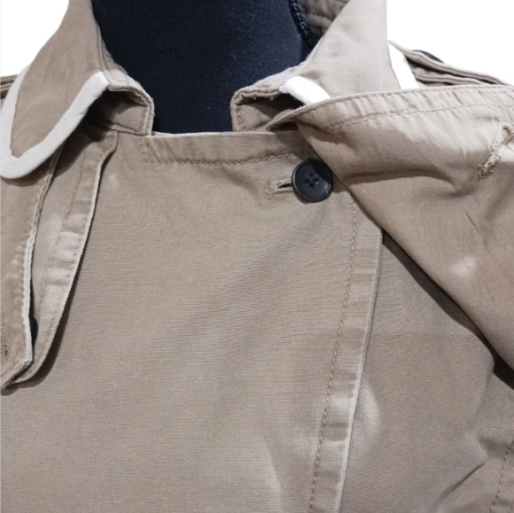Gap Trench Coat Khaki Cream Trim Collar - Picture 6 of 11